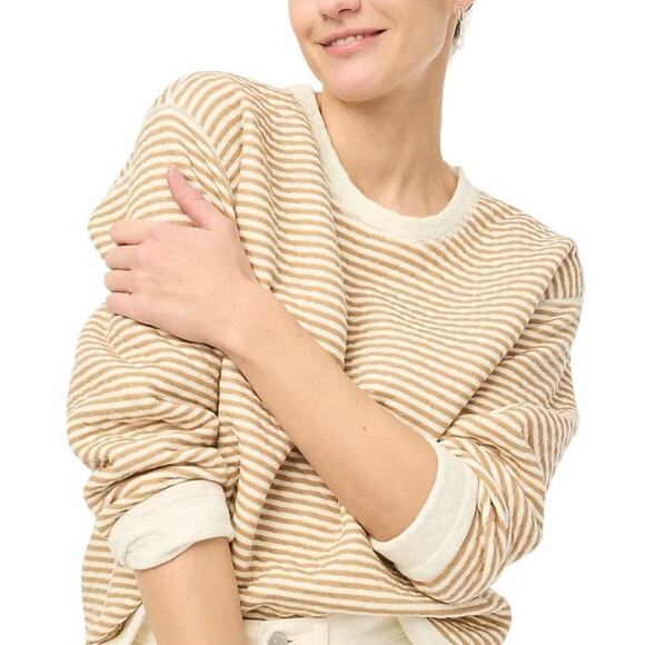 J.Crew Women's reversible quilted pullover crewneck sweater white/stripe-Size M - Picture 5 of 8